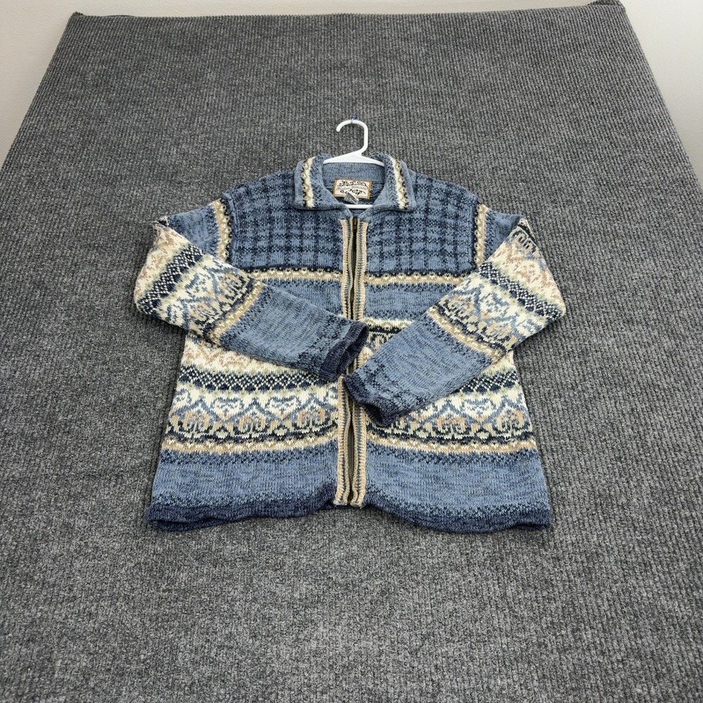 Vintage Heirloom Collectibles Cardigan Womens S Blue Ramie Cotton Fair Isle Boho